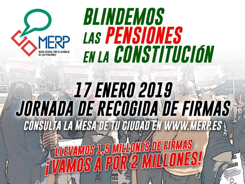 17 de enero, la MERP organiza una jornada de recogida de firmas para el blindaje de las pensiones